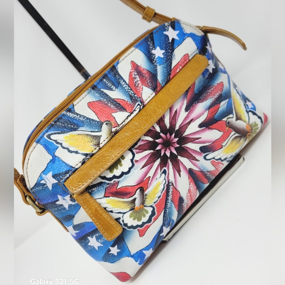 Sharif Artistic Expressions Hand Painted Leather Crossbody Purse